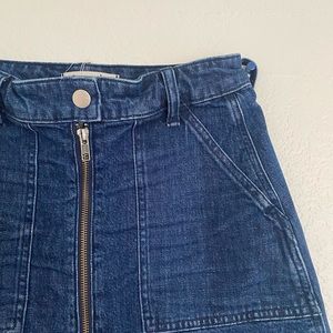 Dark Denim High Waisted Utility Zip Up Skirt